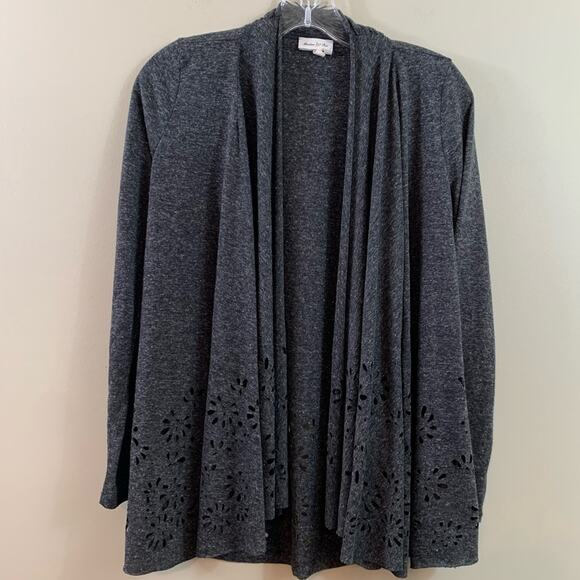 Anthropologie Meadow Rue Laser Verna Floral Cutout Charcoal Gray Cardigan - Picture 2 of 5